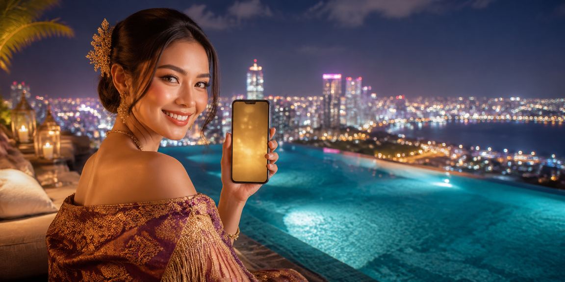 Model cantik menikmati aplikasi casino di smartphone dengan tampilan antarmuka modern