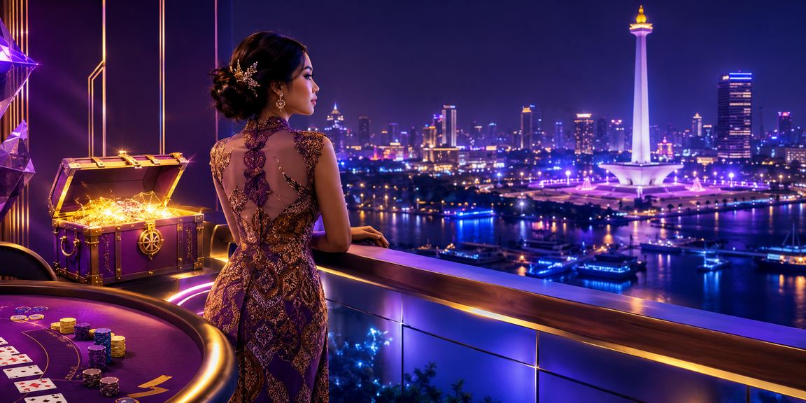 Ilustrasi permainan baccarat dengan suasana neon yang cerah dan dinamis