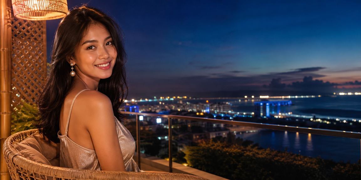 Model wanita percaya diri di depan meja taruhan casino yang modern dan elegan