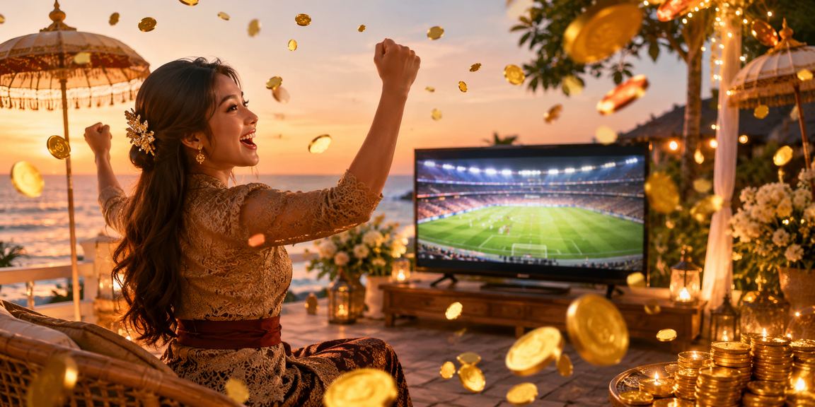 Pemain menikmati taruhan casino dengan latar pantai tropis yang cerah dan mewah