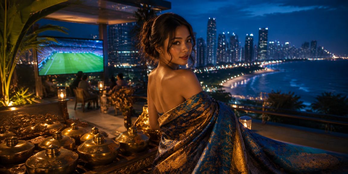 Suasana taruhan casino di tepi pantai dengan nuansa malam yang eksotis