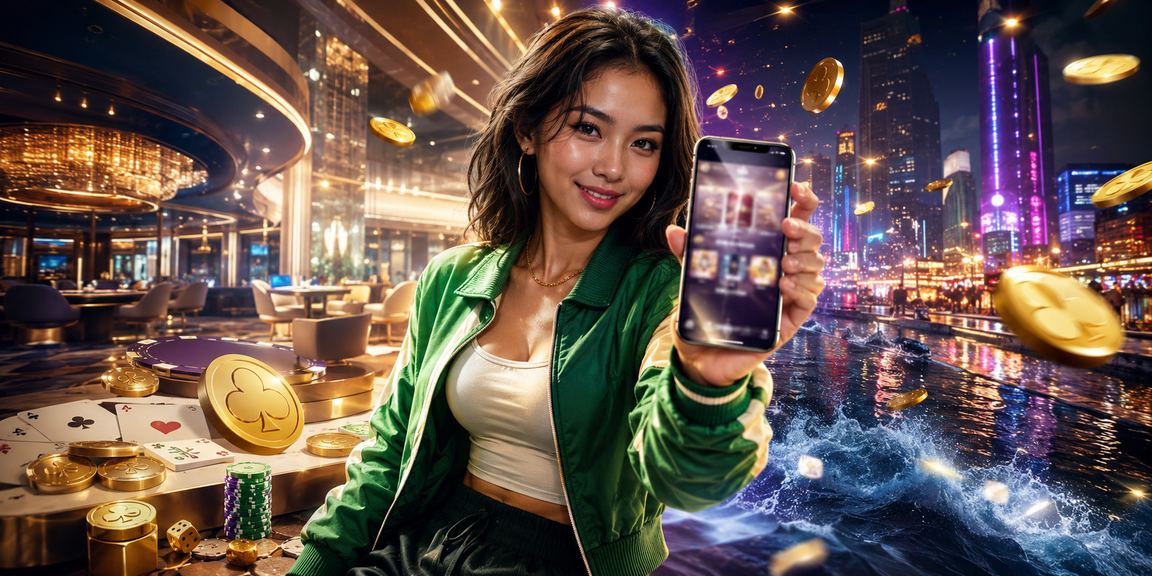 Permainan kartu dengan efek neon yang futuristik di suasana malam modern