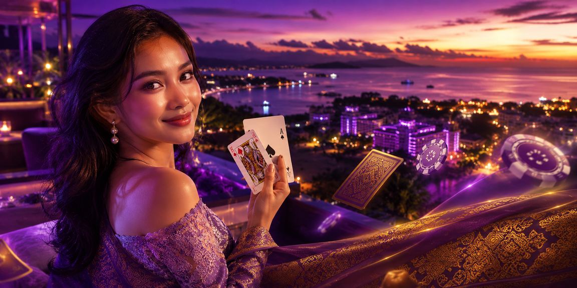 Suasana santai bermain card game di tepi pantai dengan perangkat mobile