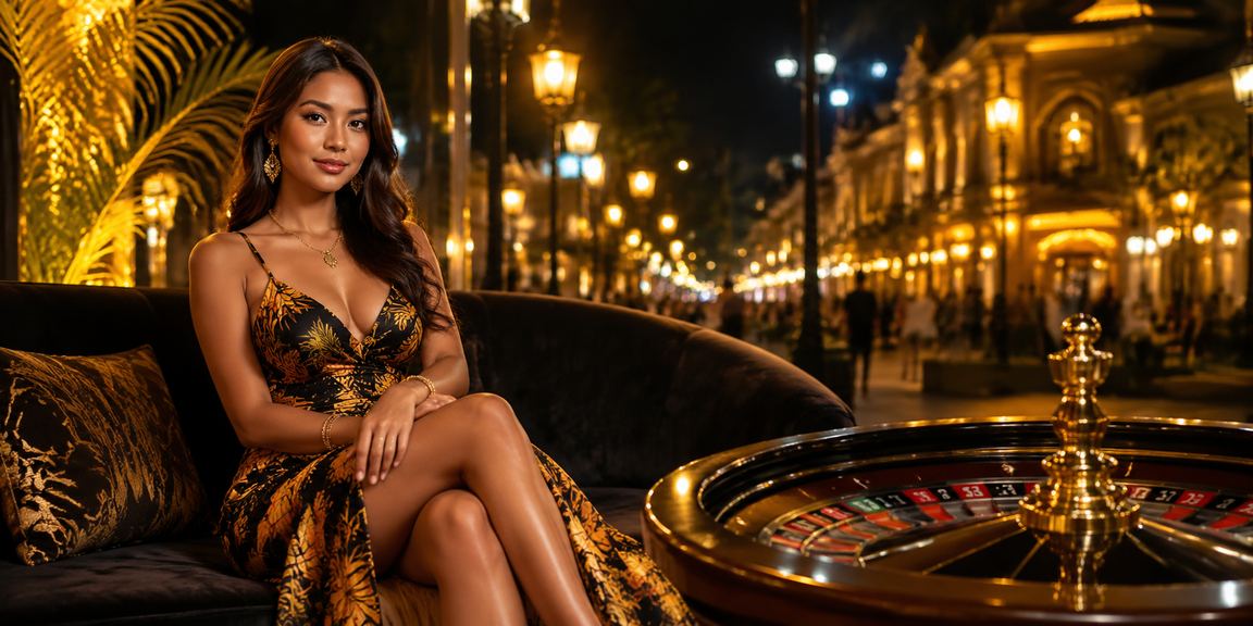 Suasana malam di pasar dengan permainan roulette yang bercahaya dan penuh semangat